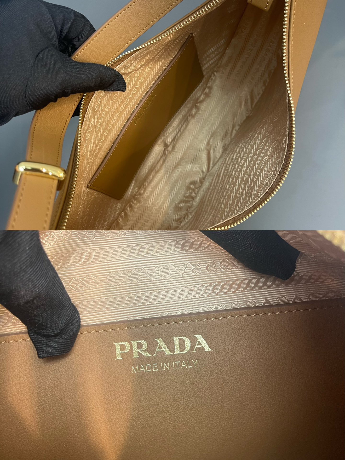 Prada Large Classic Hobo Arque Leather Shoulder Bag Caramel 1BC212